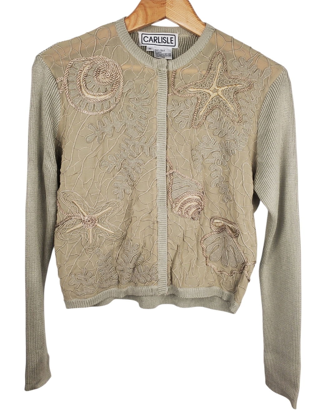 Vintage CARLISLE 100% Silk Sea Life Embroidered Cardigan Jacket Med. #353
